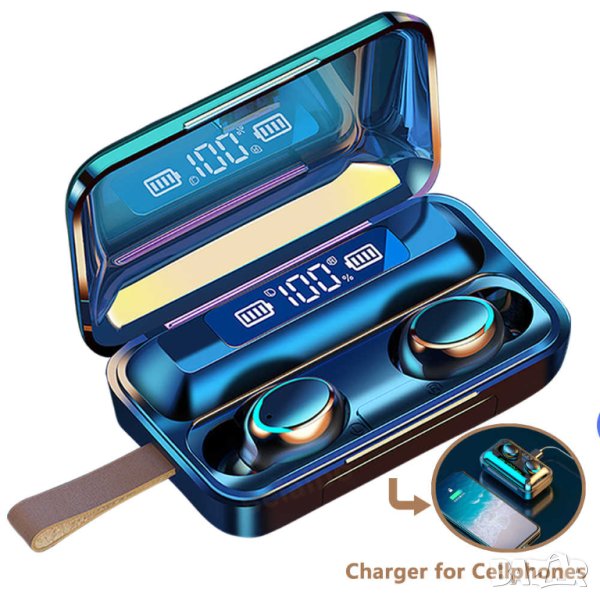 Безжични Блутут Слушалки TWS F9 5C tws Пауър Банк външна батерия безкабелни слушалки с дисплей и тъч, снимка 1
