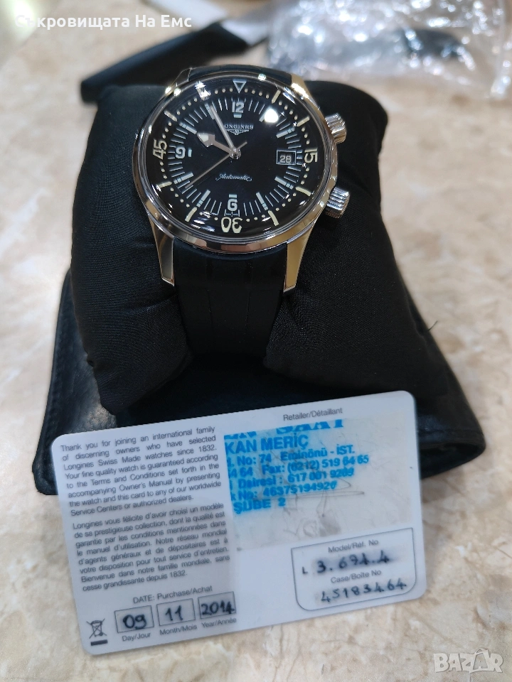 Longines Heritage Legend Diver Black Dial Rubber 42 mm Men's Watch L3.774.4.50.9, снимка 1