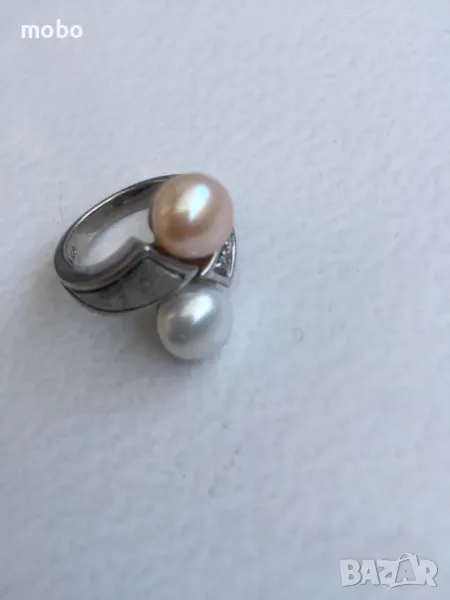 Красив нов сребърен пръстен с бял и розов седеф,общо тегло 8.21г ,проба 925. , снимка 1