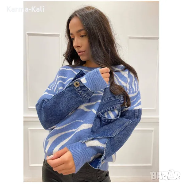 бутиков пуловер Karma  с дънково, снимка 1