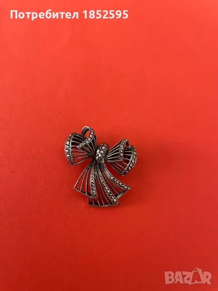 Сребърна брошка с панделка Black Friday, снимка 1
