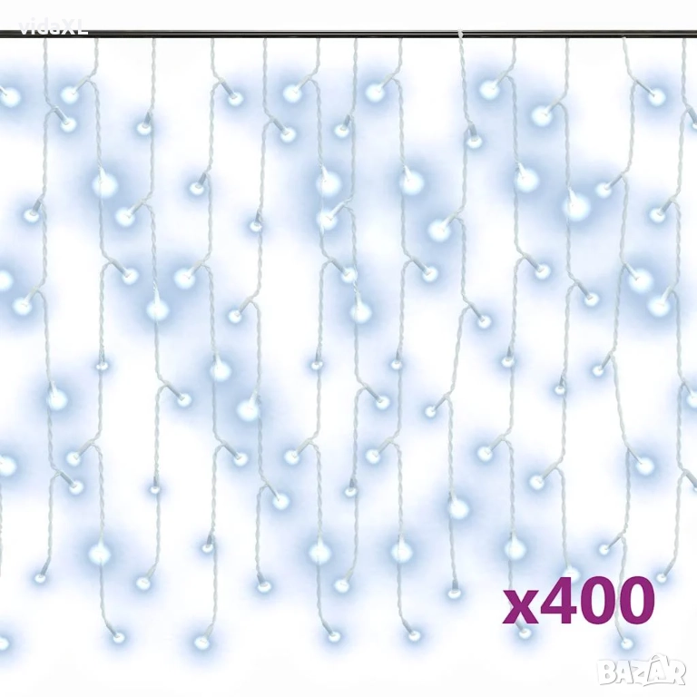 vidaXL LED завеса ледени висулки 10 м 400 LED студено бяло 8 режима(SKU:328911), снимка 1