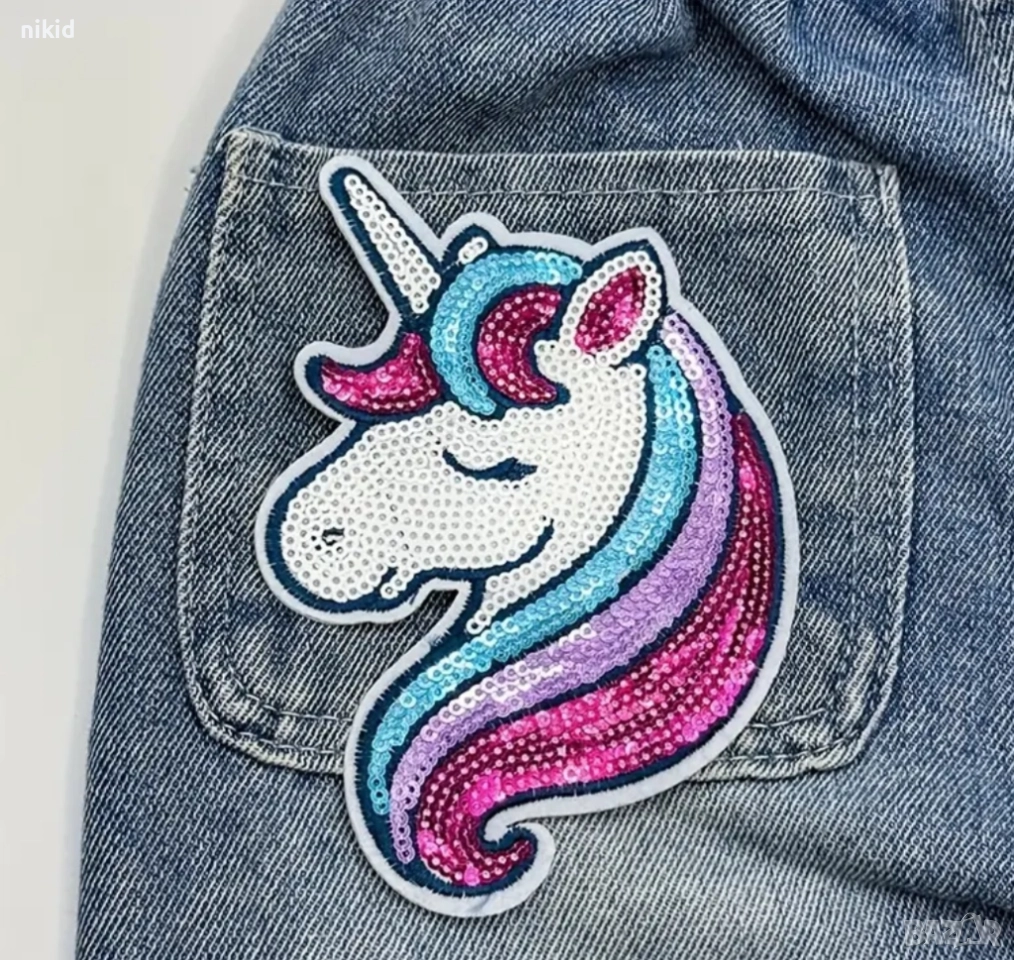 Еднорог Unicorn глава с пайети апликация с пайети за дреха дрехи самозалепваща се нашивка, снимка 1