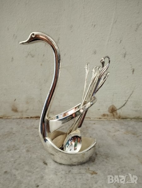 посребрен лъжичник - лебед, снимка 1