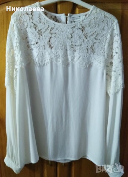 Елегантна бяла блуза с дантела,L , снимка 1