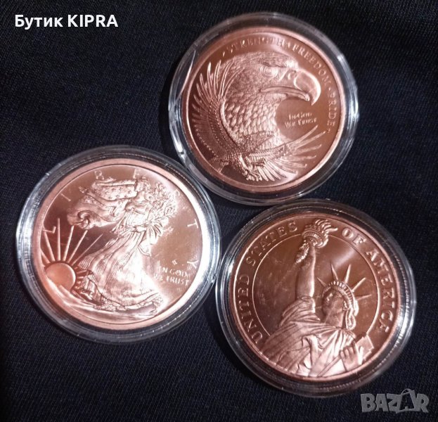 Медни доларови монети по една унция 3бр, снимка 1