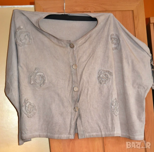 👚 Бежова дамска памучна блуза с паднал ръкав - за пролет/есен; Made in Italy;4XL÷6XL, снимка 1