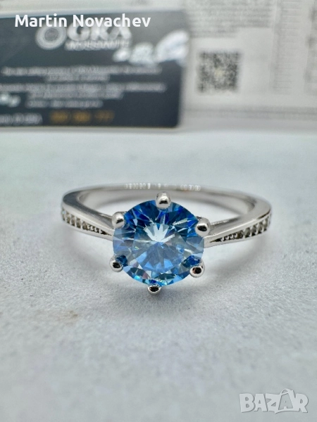 Сребърен пръстен с мойсанит (Диамант) 1 карат, снимка 1