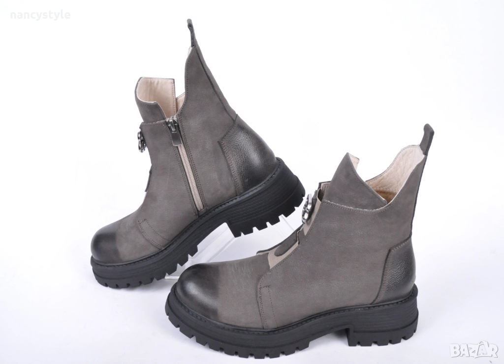 ЗИМА '25'26! Дамски боти от естествен набук с цип и ластик, снимка 1