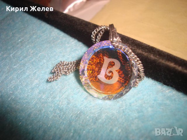 МОДНО АРТ КРИСТАЛНО КОЛИЕ МЕДАЛЬОН с ВЕРИЖКА и БУКВИЧКА 26684, снимка 2 - Колиета, медальони, синджири - 34806306