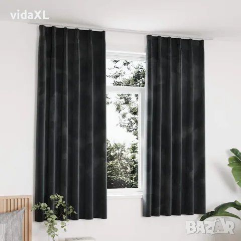 vidaXL Затъмняващи завеси с куки, 2 бр, кадифе, антрацит, 140x175 см, снимка 2 - Пердета и завеси - 56146013