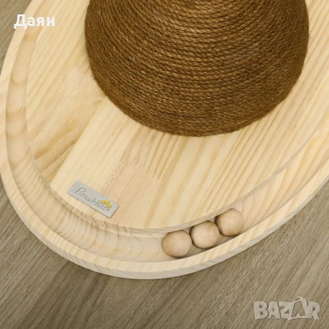 Интерактивна играчка за котки PawHut, драскаща повърхност, овална писта с топчета, борова дървесина, снимка 6 - За котки - 53208896