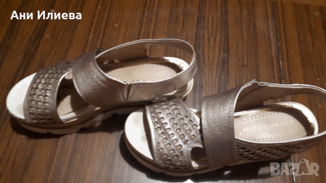 Златни/ златисти сандали на платформа естествена кожа, снимка 3 - Сандали - 33912412