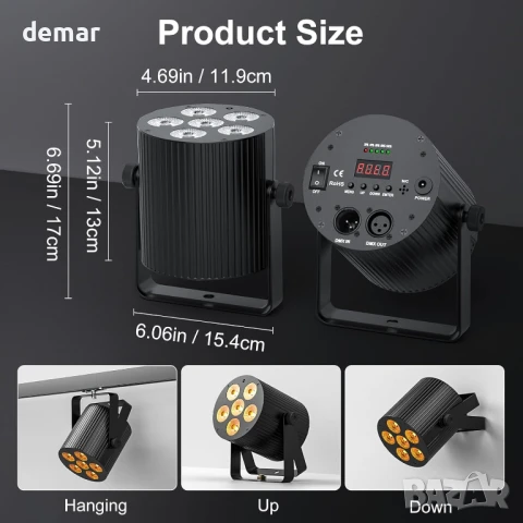 Erreyht 60W акумулаторна LED Par лампа, RGBWA+UV 6 LED сценични светлини с дистанционно, снимка 6 - Други - 50446889