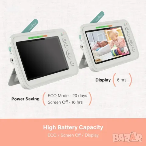 Бебефон с,2 камери и аудио, 5" 720P HD Quad View Split Screen, ниска EMF, 2 камери за нощно виждане , снимка 5 - Бебефони - 48830317