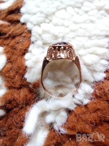 Съветски златен ажурен пръстен с естествен  гранат, снимка 6 - Пръстени - 40341636