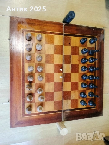 Шах и табла 2 в 1, дървени, 48×48 см, пълен комплект