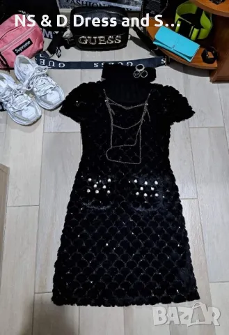 Стилна екстравагантна дамска рокля от естествен заешки косъм с подвижен гердан