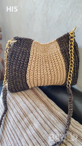 Плетени чанти с дълга дръжка, златно с кафяво