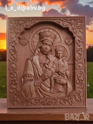 Икона на Св. Богородица - авторска дърворезба, снимка 2 - Икони - 53207368