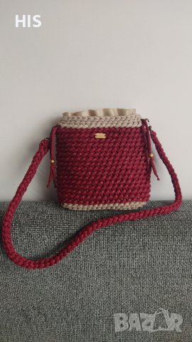 Луксозни плетени дамски чанти, ръчно изработени, с дълга дръжка за през рамо, бордо, снимка 3 - Чанти - 40479121