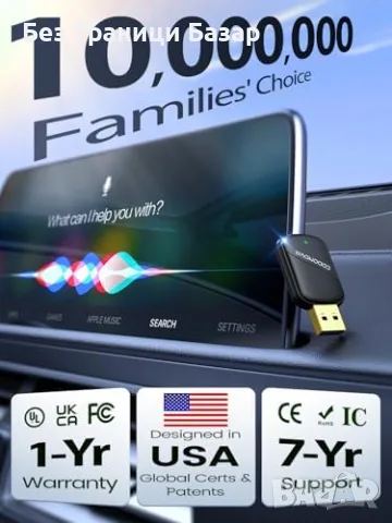 Нов CarPlay Wireless адаптер Android Auto WiFi Bluetooth 5.3 USB-C USB-A кола телефон връзка, снимка 11 - Друга електроника - 55959047