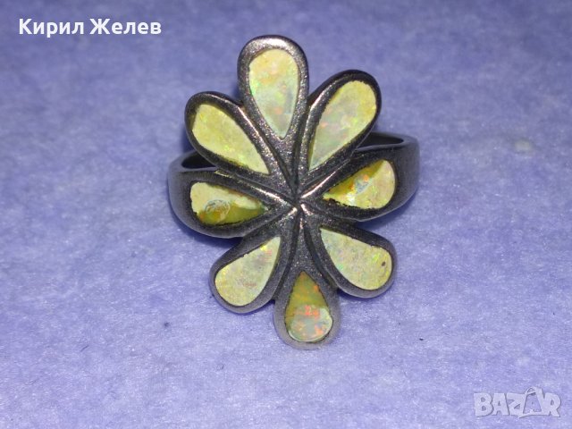 ПРЕКРАСЕН ФЛОРАЛЕН АРТ СРЕБЪРЕН ПРЪСТЕН ЦВЕТЕ СРЕБРО 925 АНГЛИЯ с ШЛИФОВАН КРАЛСКИ СЕДЕФ 39995, снимка 2 - Пръстени - 42613601