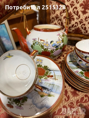 стар японски порцеланов сервиз с гейша на дъното, снимка 4 - Антикварни и старинни предмети - 53779817