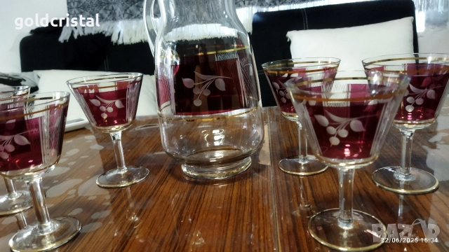 Стари стъклени чаши с кана , снимка 9 - Антикварни и старинни предмети - 52941359