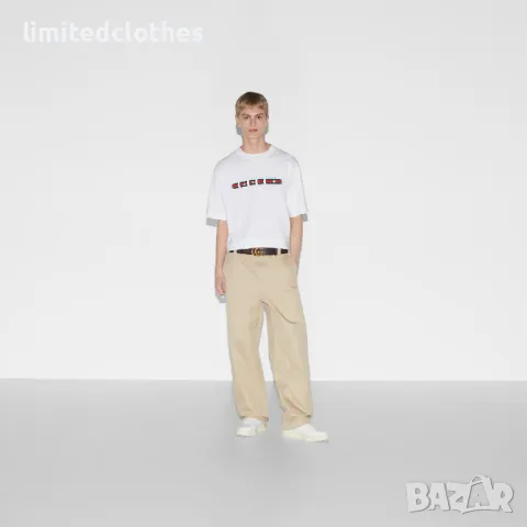 GUCCI White Web Logo Print Oversized Fit Мъжка Тениска size S (L), снимка 6 - Тениски - 47274820