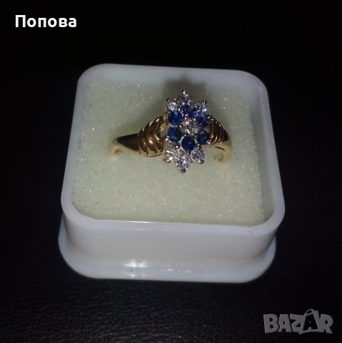 18k. златен пръстен с диаманти и сапфири, снимка 14 - Пръстени - 40624952