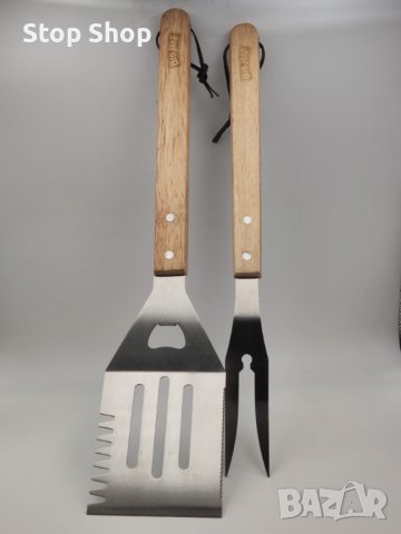 BBQ сет стомана дървен вилица и шпатула 
