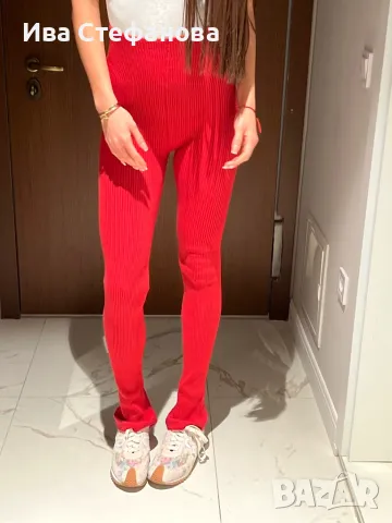 Нов уникален секси висока талия червен спортен елегантен панталон рипс рипсен Alice Evis , снимка 12 - Панталони - 49702051