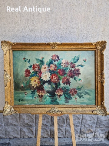 Натюрморт огромен масло автор рамка платно, снимка 2 - Антикварни и старинни предмети - 51050642