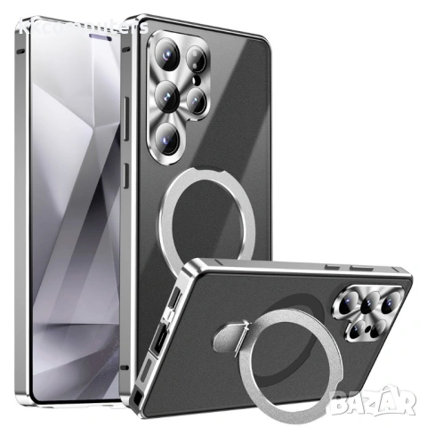 Магнитен калъф за Samsung Galaxy S26 Ultra с протектор – матов PC гръб, метална рамка и стойка, 5 цв, снимка 2 - Калъфи, кейсове - 53680957