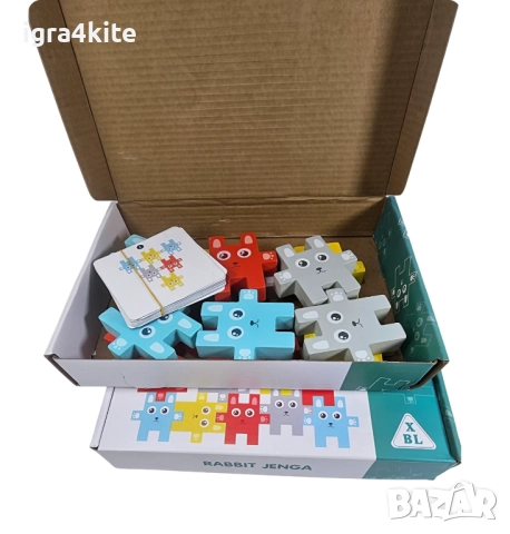 Забавна логическа Дървена игра Дженга Зайчета - тетрис
