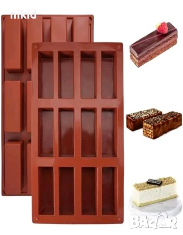 12 тесни правоъгълни форми форма мюсли бар силиконов молд форма десерти сапун гипс, снимка 3 - Форми - 27171261