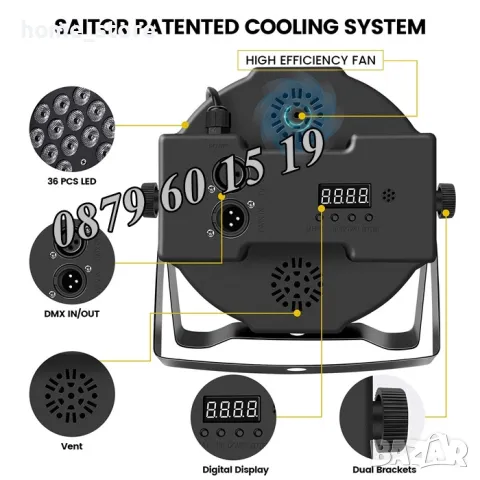Диско прожектор с 36 LED диода, Парти Прожектор с дистанционно, снимка 5 - Декорация за дома - 48460068