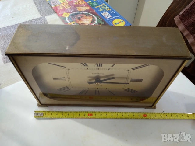 Месингов настолен часовник Pallas Quartz, снимка 4 - Антикварни и старинни предмети - 52973310
