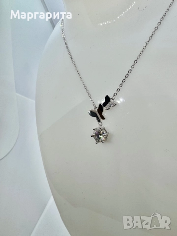Сребърно колие с мойсанит (диамант) 1 карат, снимка 4 - Колиета, медальони, синджири - 52618647
