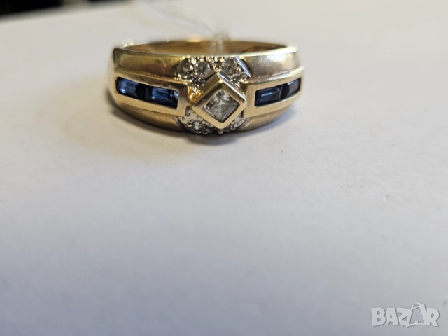 Златен женски пръстен,сапфир,ръчна изработка 585/14к 5.15гр, снимка 2 - Пръстени - 51532057