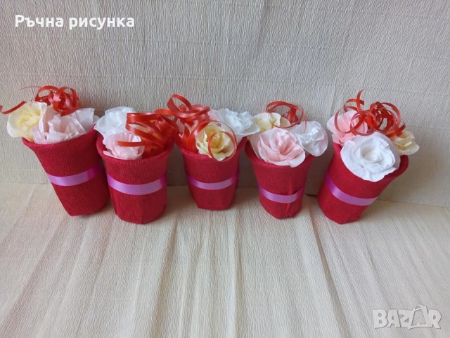 Ръчно изработени букетчета с цветя от хартия, снимка 11 - Декорация за дома - 42322419