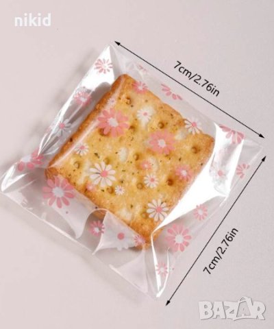 50 бр Прозрачни розово бели маргаритки цветя опаковъчни пликчета торбички за дребни сладки подаръци, снимка 2 - Други - 42069539