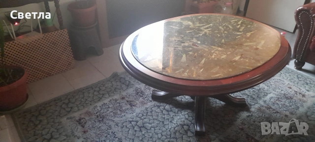 Масивна холна маса с мраморен плот и дърворезба!, снимка 4 - Маси - 53749263