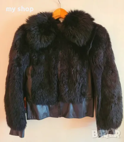 Елегантно дамско палто с пух и кожа,размер С 