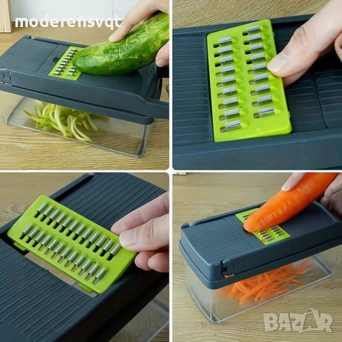 14в1 Мултифункционално кухненско ренде с приставки и контейнер, снимка 6 - Аксесоари за кухня - 53658012