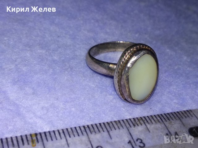 Старинен СКЪПОЦЕНЕН АНГЛИЙСКИ СРЕБЪРЕН РЕТРО АРТ ДЕКО ПРЪСТЕН с РЪЧНО ШЛИФОВАН МЛЕЧНОБЯЛ АХАТ 40328, снимка 2 - Антикварни и старинни предмети - 42613114