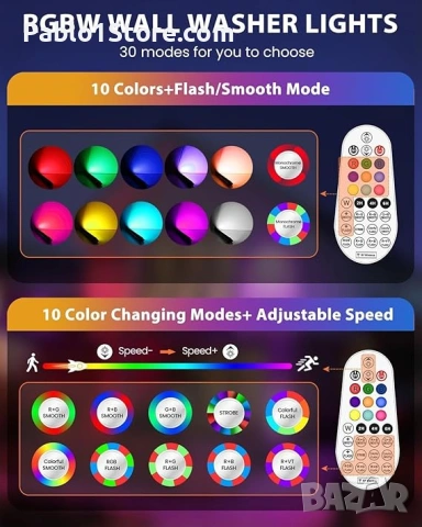 42W RGB прожектор с дистанционно управление, 360° стенен прожектор, 10 цвята, 30 режима, таймер, 6 н, снимка 3 - Друга електроника - 53766237