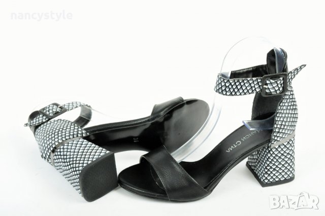 Елегантни дамски сандали с широк ток - Черни -Нанси, снимка 4 - Сандали - 40166562