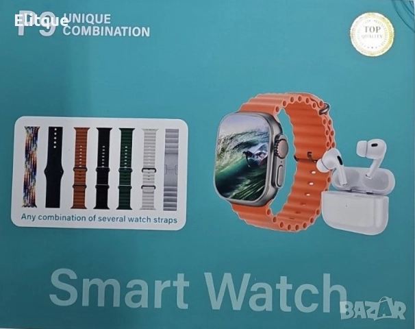 Смарт часовник P9 със слушалки и 7 различни каишки  , снимка 2 - Мъжки - 52905205